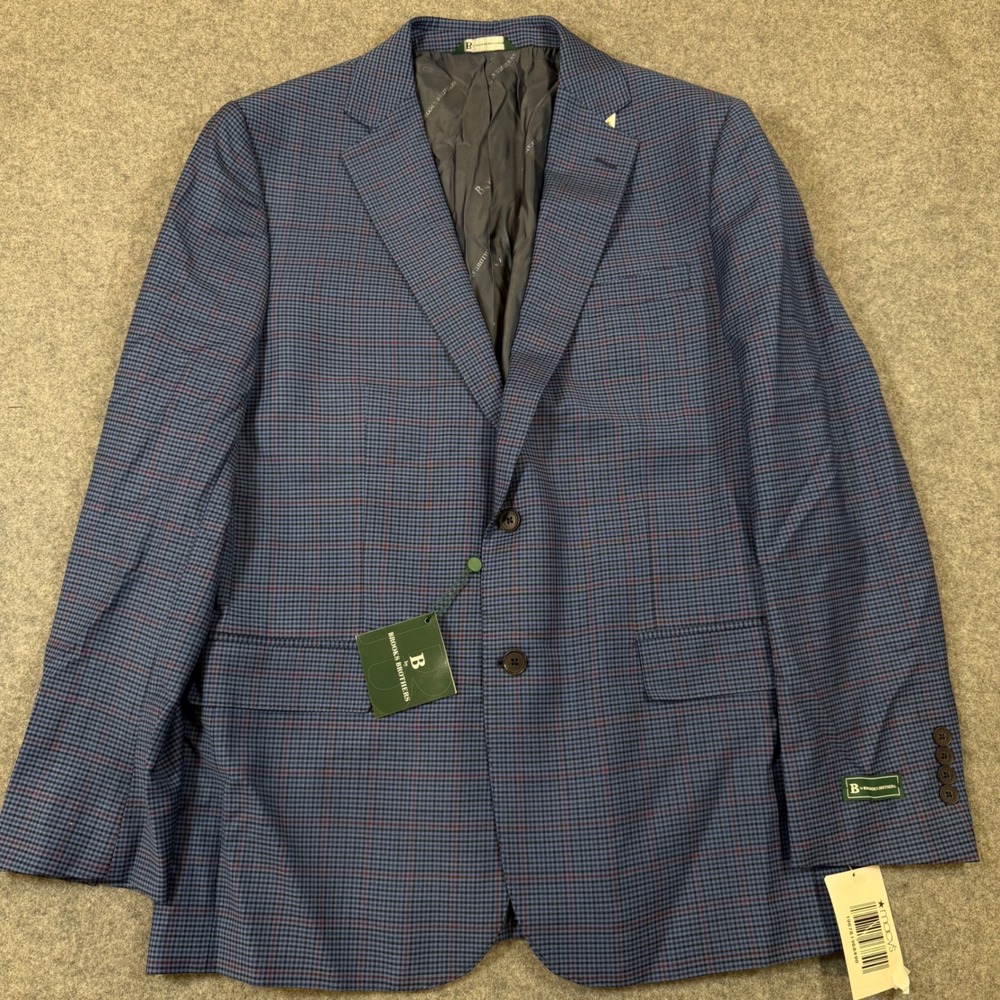 B by Brooks Brothers Mens Blue Red Houndstooth Blazer Sport Coat 44L Stretch